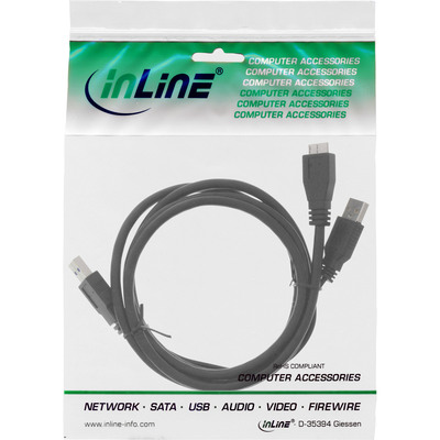 InLine® USB 3.2 Gen.1 Y-Kabel, 2x A an Micro B, schwarz, 2m (Produktbild 2)