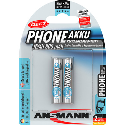 ANSMANN 5035332 NiMH-Akku Micro AAA, Phone DECT, 800mAh, 2er-Pack (Produktbild 1)