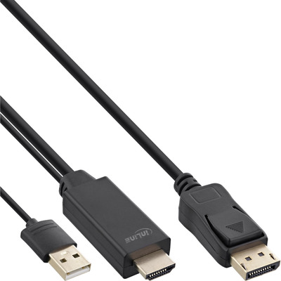 InLine® HDMI zu DisplayPort Konverter Kabel, 4K, schwarz/gold, 5m (Produktbild 1)