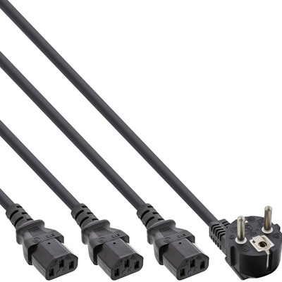 InLine® Netz-Y-Kabel, 1x Schutzkontaktstecker zu 3x Kaltgerätestecker, 5m (Produktbild 1)
