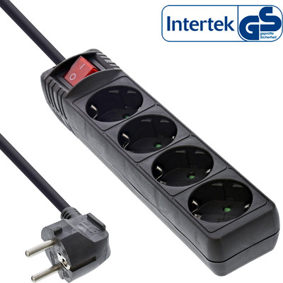 InLine® Steckdosenleiste, 4-fach Schutzkontakt, mit Schalter, schwarz, 3m (Produktbild 1)