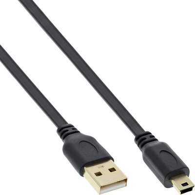 InLine® USB 2.0 Flachkabel, USB A ST an Mini-B ST (5pol.), schwarz, 0,5m (Produktbild 1)