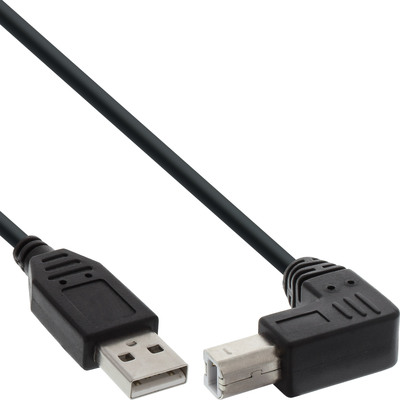 InLine® USB 2.0 Kabel, A an B unten abgewinkelt, schwarz, 0,5m (Produktbild 1)