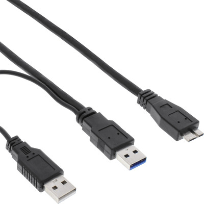 InLine® USB 3.0 Y-Kabel, 2x A an Micro B, schwarz, 2m