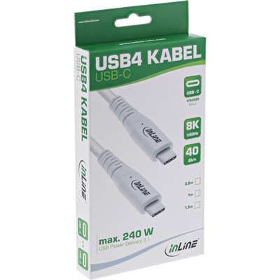 InLine® USB4 Kabel, USB-C Stecker/Stecker, PD 240W, 8K60Hz, TPE, weiß, 0,5m (Produktbild 2)