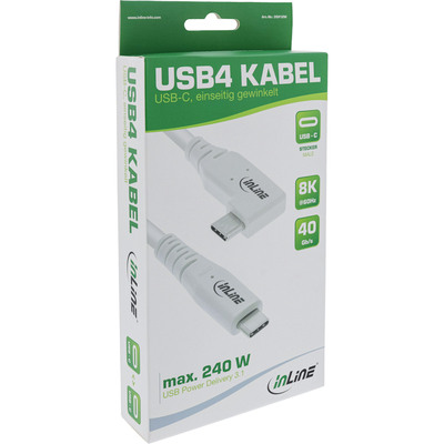 InLine® USB4 Kabel, USB-C, einseitig gewinkelt, PD 240W, 8K60Hz, TPE, weiß, 1m (Produktbild 3)