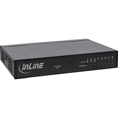 InLine® Gigabit Switch 8x, 10/100/1000, Desktop, Metall, lüfterlos, gesch. Ports