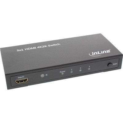 InLine® HDMI Switch / Umschalter, 3 Eingänge auf 1 Ausgang, 4K2K, 3D, HD Audio
