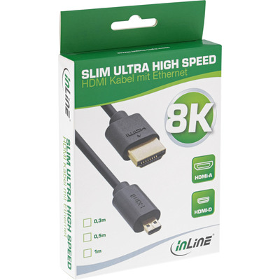 InLine® Slim Ultra High Speed HDMI Kabel, 8K4K, A St. / D St. (Micro), 0,3m