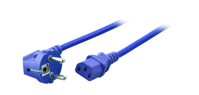 Netzleitung Schutzkontakt 90° - C13 -- 180°, blau, 3,0 m, 3 x 1,00 mm²